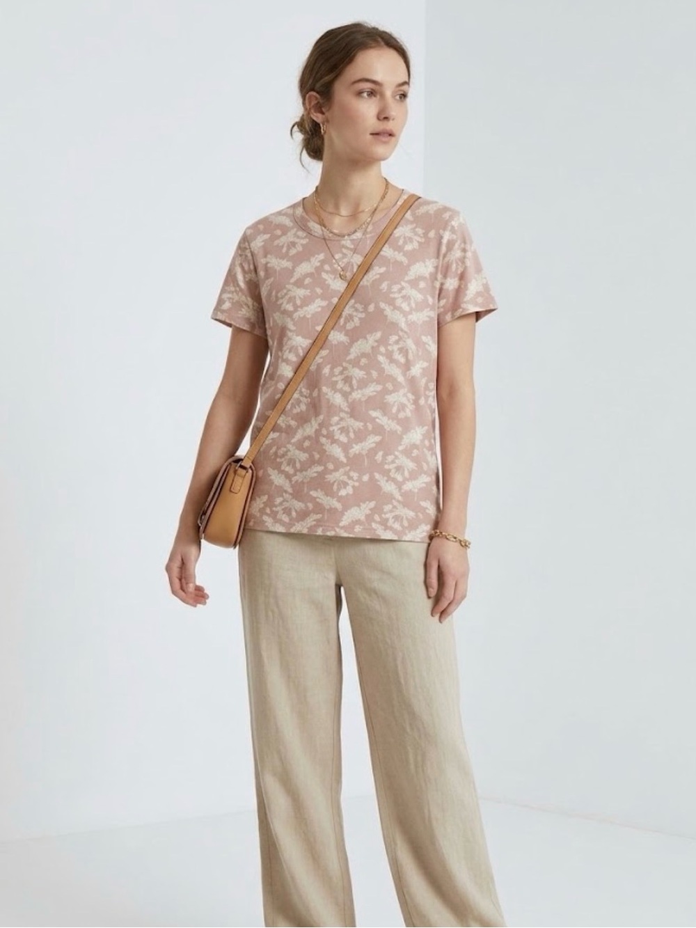 Rag & Bone Floral Short Sleeve Crewneck T-Shirt Dusty Rose